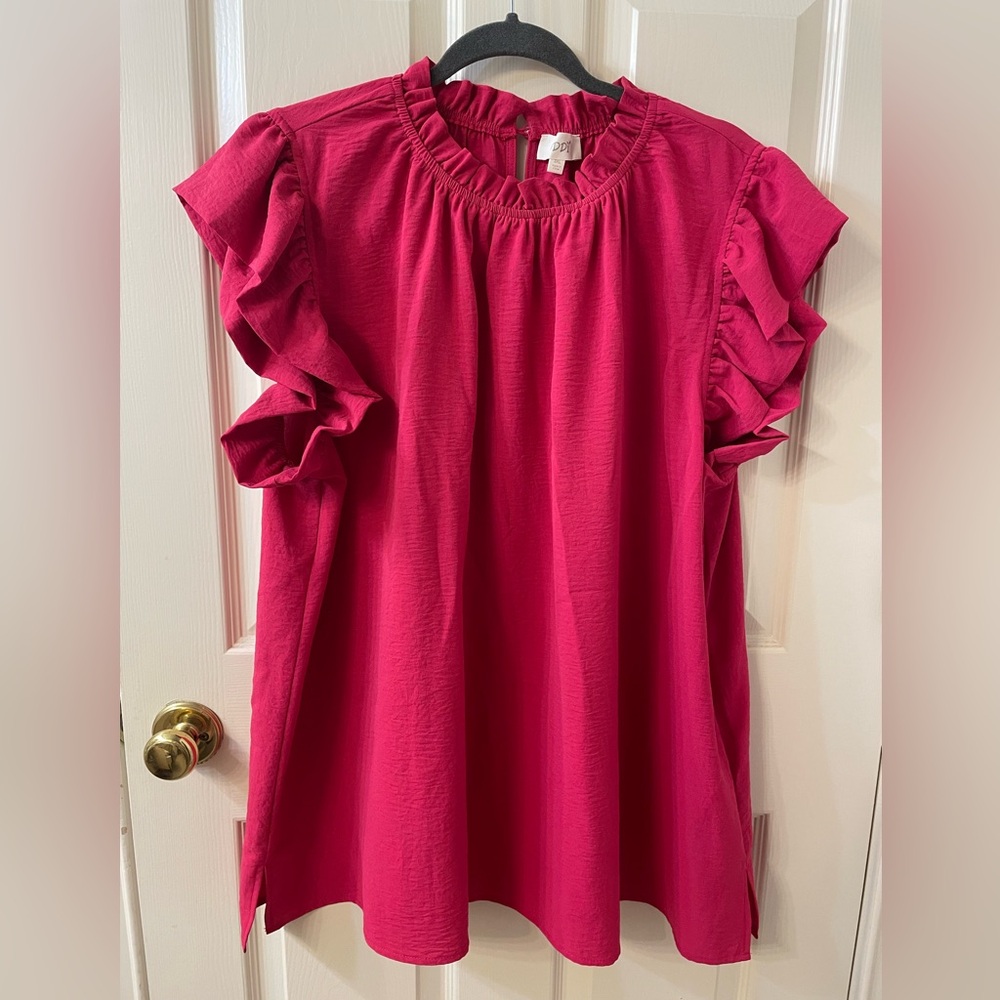 ODDY 3X ruffle sleeve magenta blouse